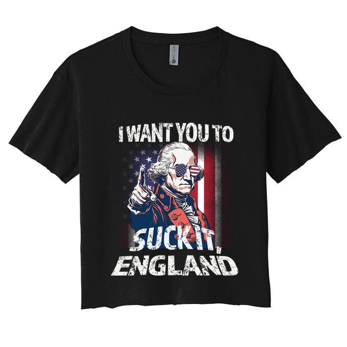 Suck It England Funny George Washington Usa Flag 4th Of July Women's Crop Top Tee