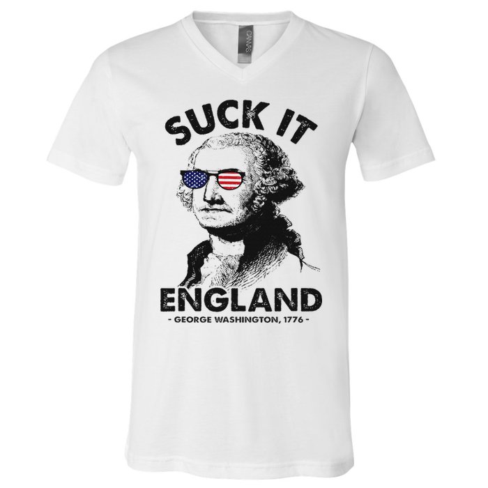 Suck It England Funny 4th Of July George Washington 1776 V-Neck T-Shirt