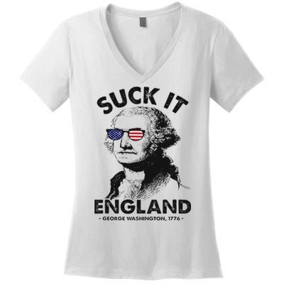 Suck It England Funny 4th Of July George Washington 1776 Women's V-Neck T-Shirt