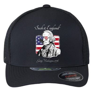 Suck It England Funny George Washington USA Flag 4th of July Flexfit Unipanel Trucker Cap