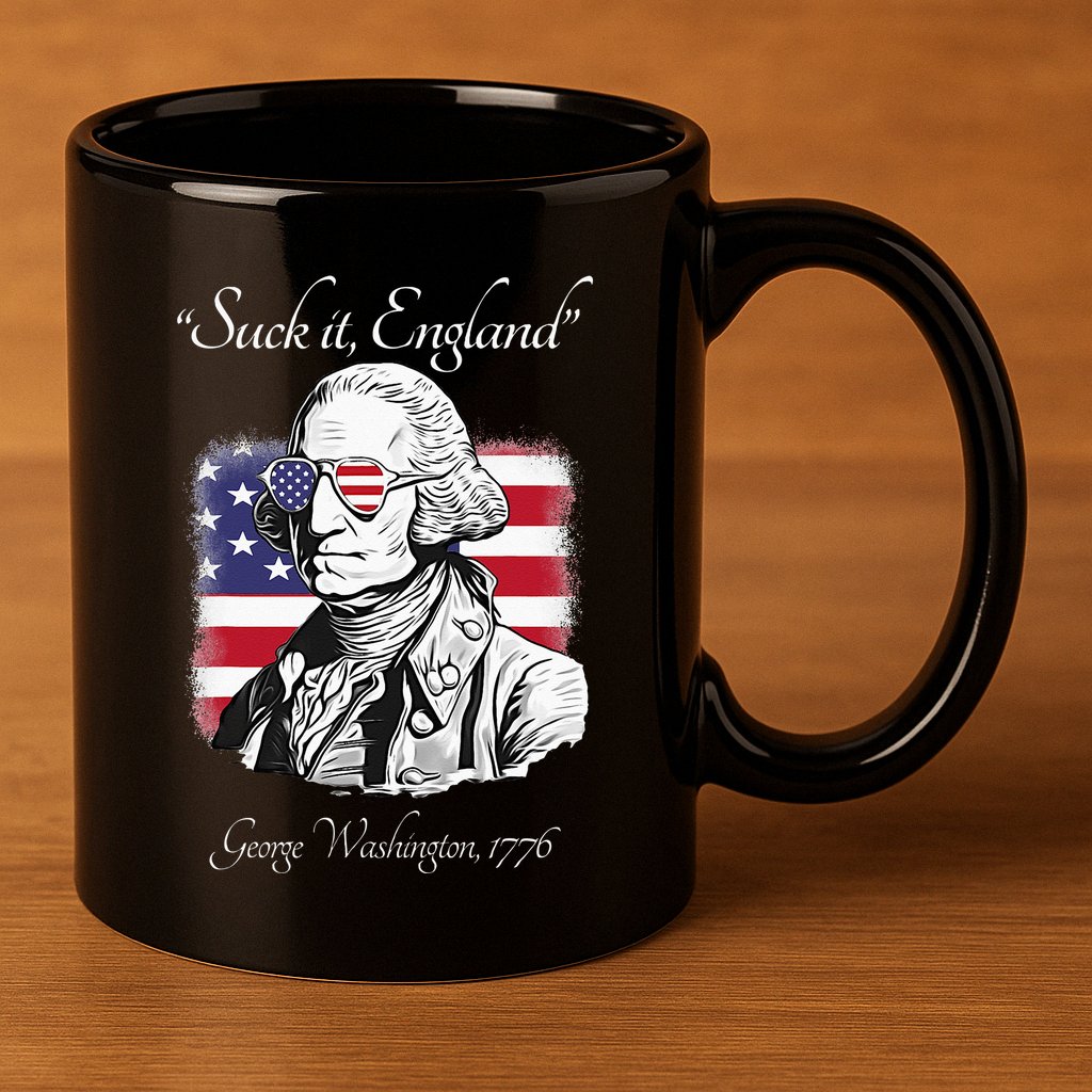 Suck It England Funny George Washington USA Flag 4th of July 11oz C Handle Ceramic Mug