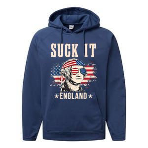 Suck It England Funny 4th Of July George Washington Performance Fleece Hoodie