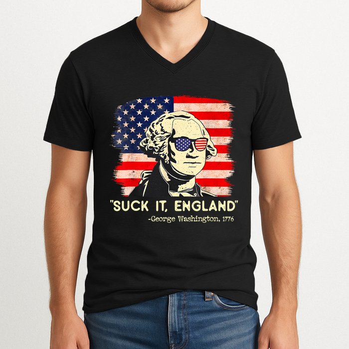 Suck It England Funny 4th Of July George Washington 1776 V-Neck T-Shirt