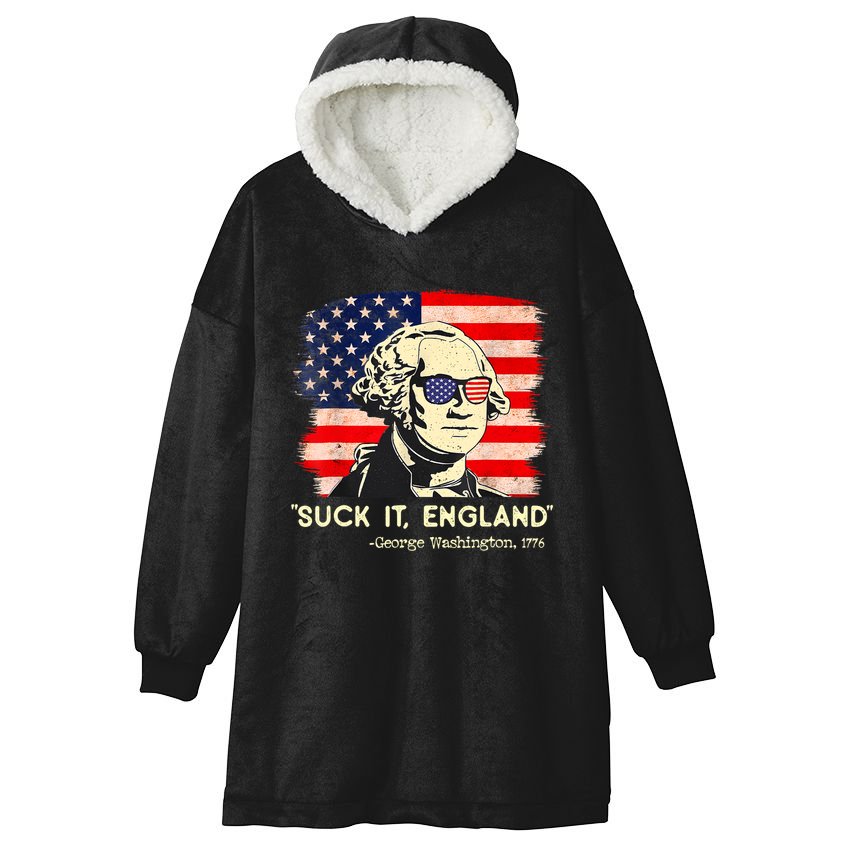 Suck It England Funny 4th Of July George Washington 1776 Hooded Wearable Blanket