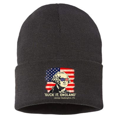 Suck It England Funny 4th Of July George Washington 1776 Sustainable Knit Beanie