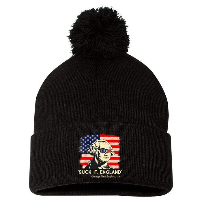 Suck It England Funny 4th Of July George Washington 1776 Pom Pom 12in Knit Beanie