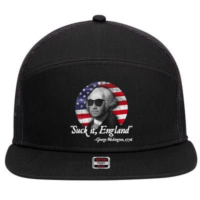 SUCK IT ENGLAND Funny 4th Of July George Washington 1776 7 Panel Mesh Trucker Snapback Hat