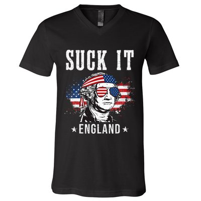 Suck It England Funny George Washington Funny V-Neck T-Shirt