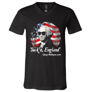 Suck It England 4th Of July George Washington V-Neck T-Shirt