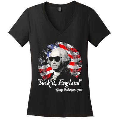 Suck It England 4th Of July George Washington Women's V-Neck T-Shirt