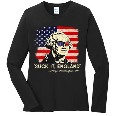 Suck It England Funny 4th Of July Funny George Washington Ladies Long Sleeve Shirt