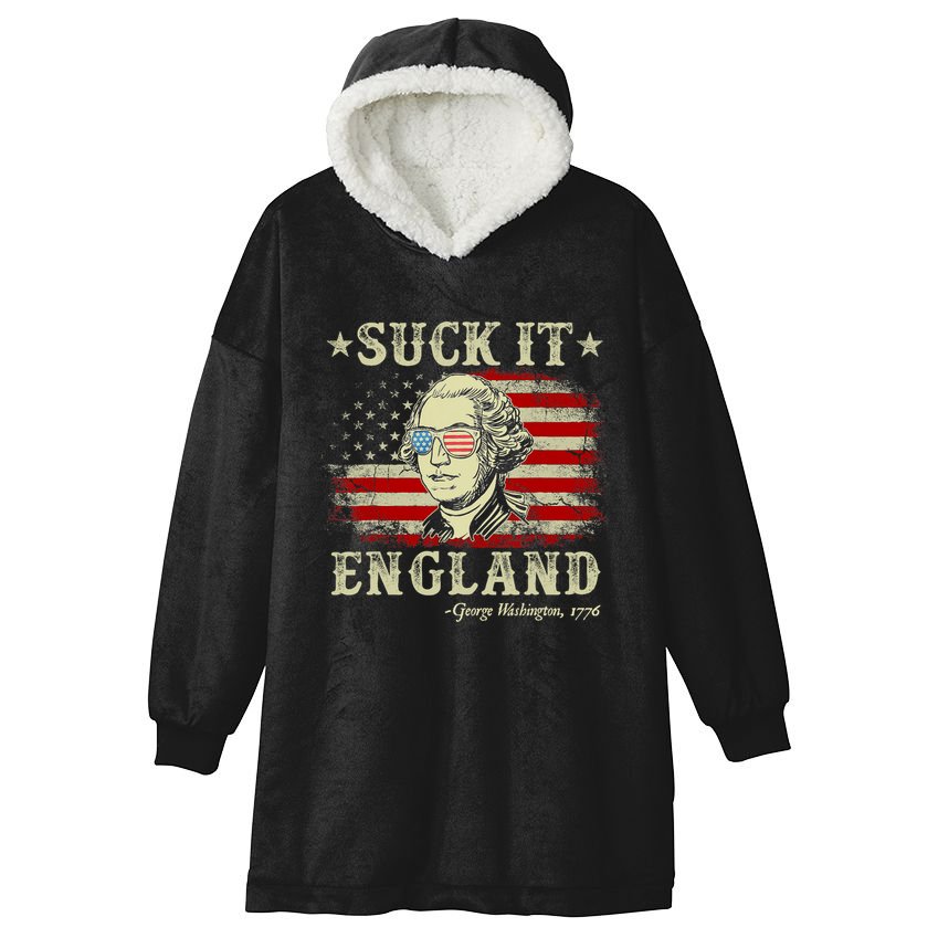 Suck It England Funny 4th Of July George Washington 1776 Hooded Wearable Blanket