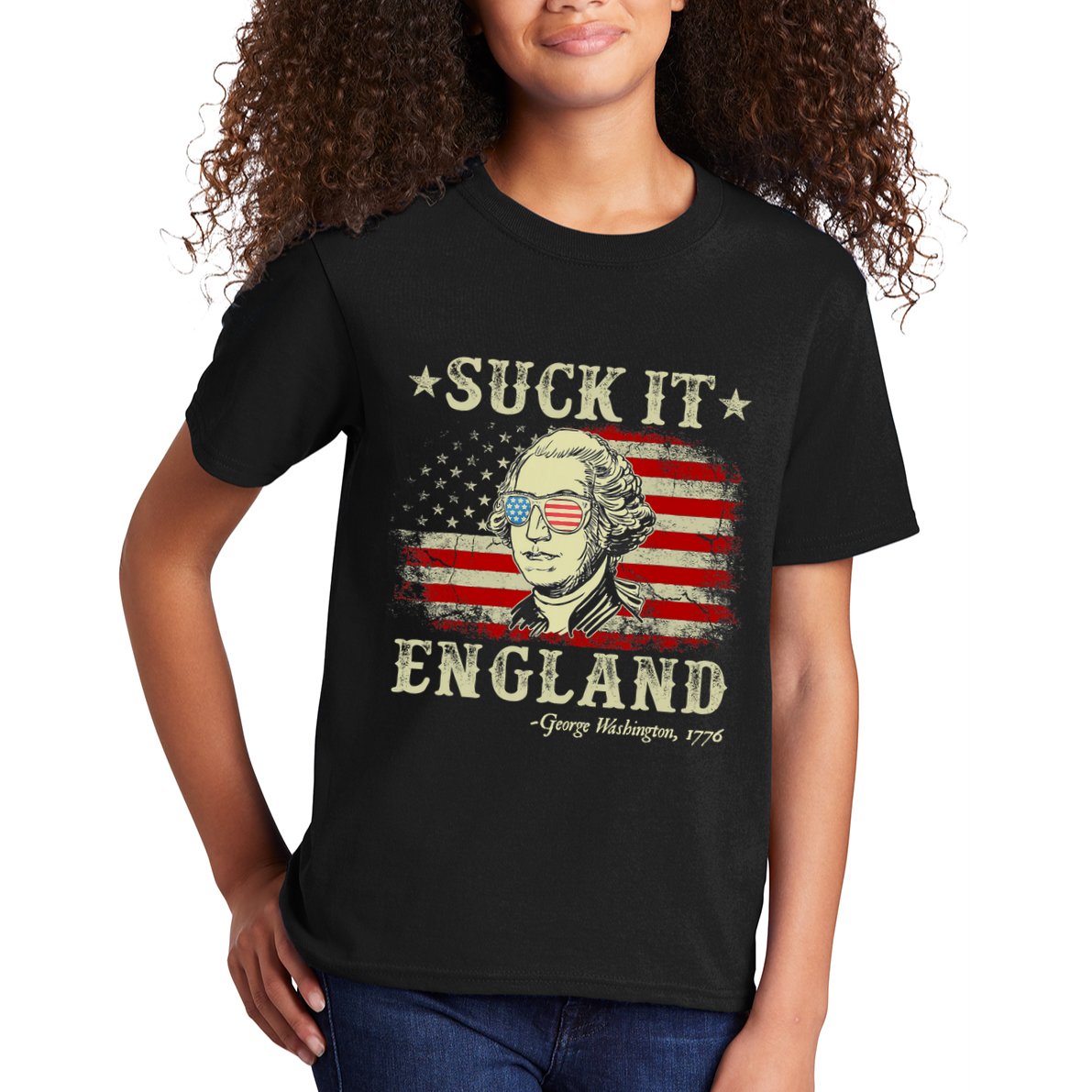 Suck It England Funny 4th Of July George Washington 1776 Kids T-Shirt