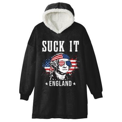 Suck It England Funny 4th of July George Washington Funny Hooded Wearable Blanket