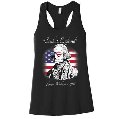 Suck It England Funny George Washington USA Flag 4th Of July Women's Racerback Tank