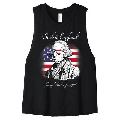 Suck It England Funny George Washington USA Flag 4th Of July Women's Racerback Cropped Tank