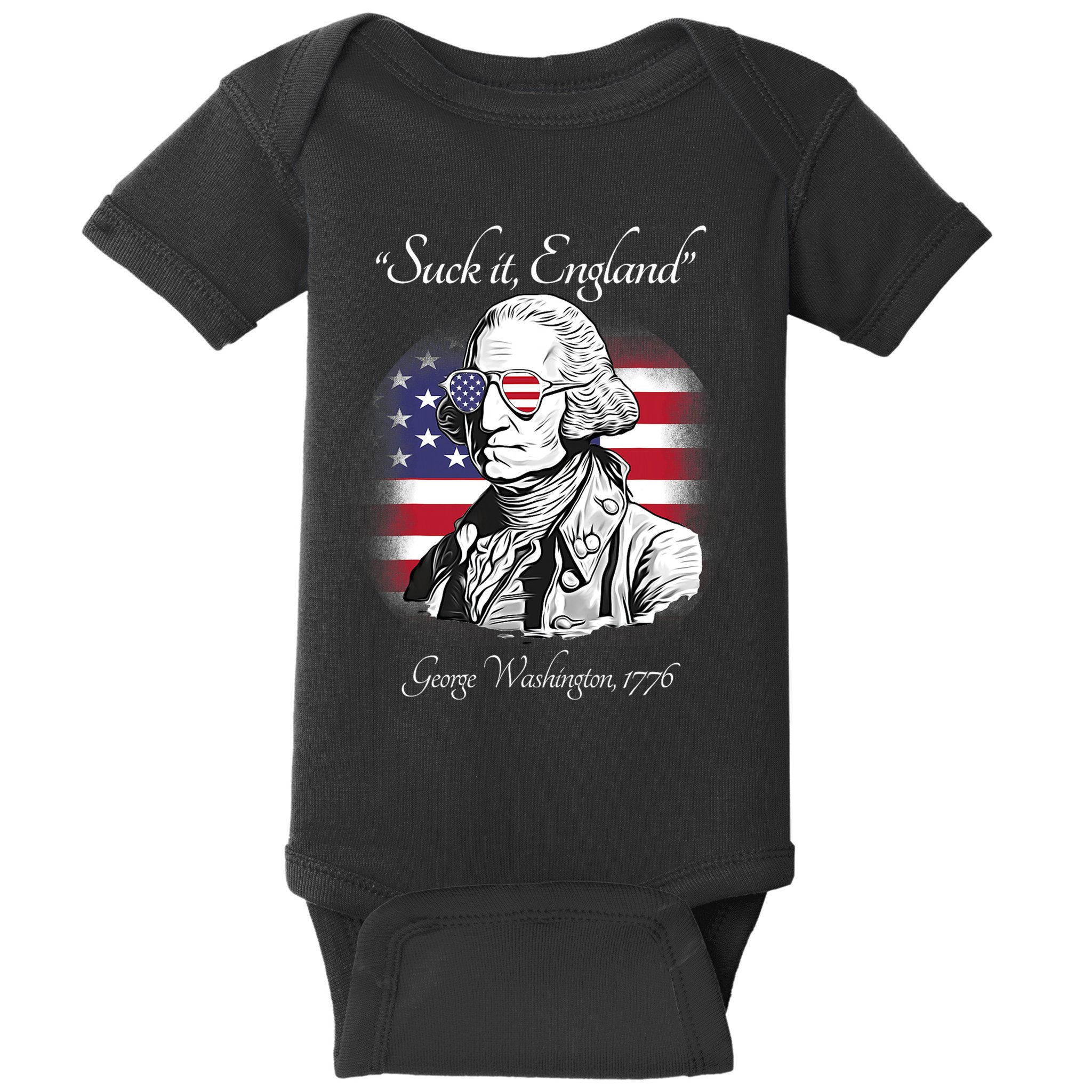 Suck It England Funny George Washington USA Flag 4th Of July Baby Bodysuit