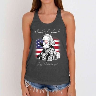 Suck It England Funny George Washington USA Flag 4th Of July Women's Knotted Racerback Tank