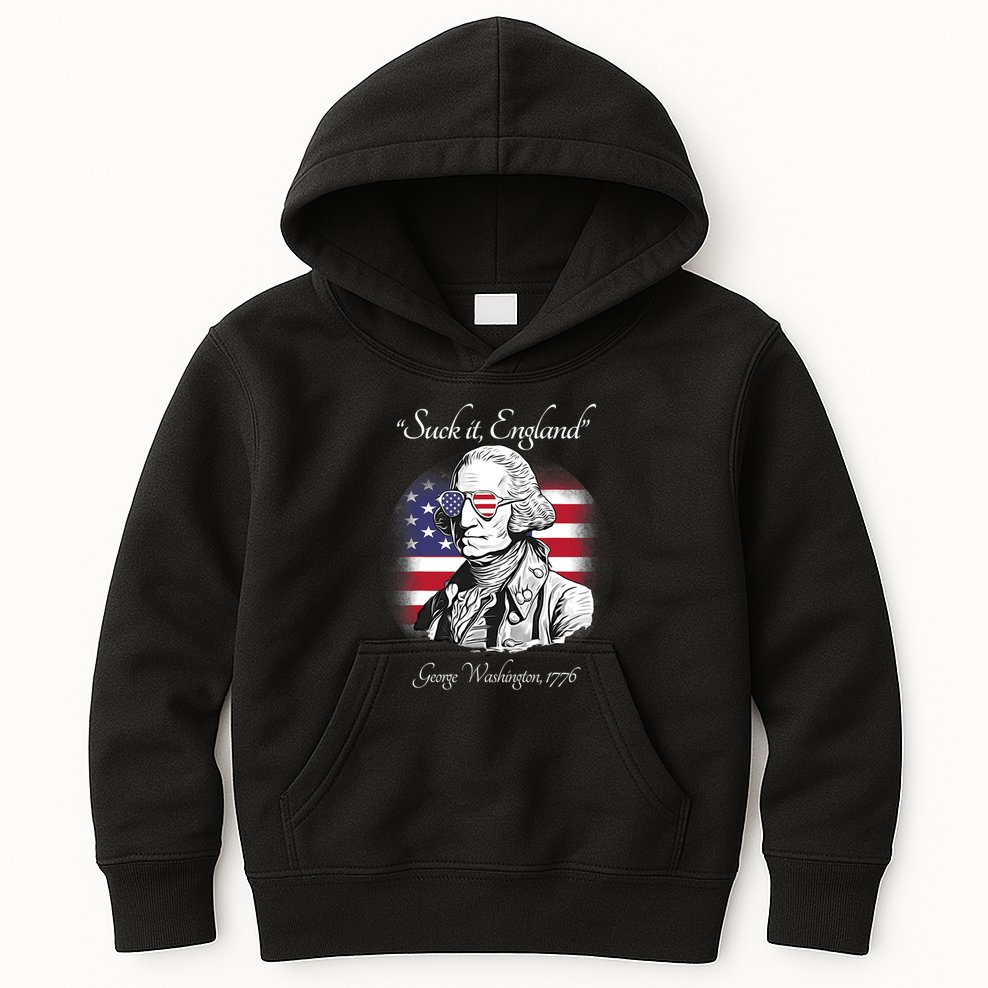 Suck It England Funny George Washington USA Flag 4th Of July Kids Hoodie