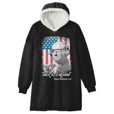 Suck It England Funny 4th of July George Washington 1776 Hooded Wearable Blanket