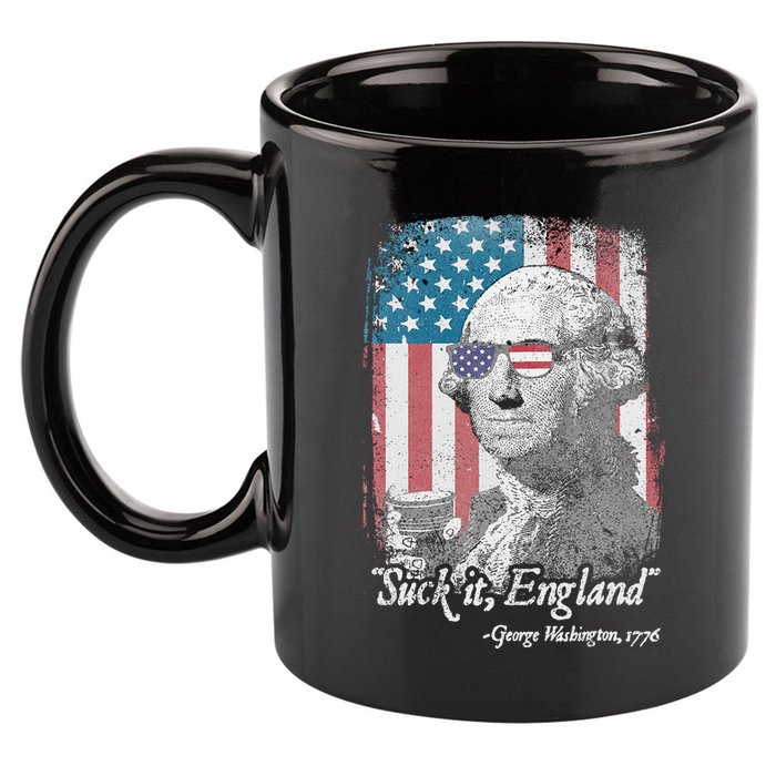 Suck It England Funny 4th of July George Washington 1776 11oz C Handle Ceramic Mug