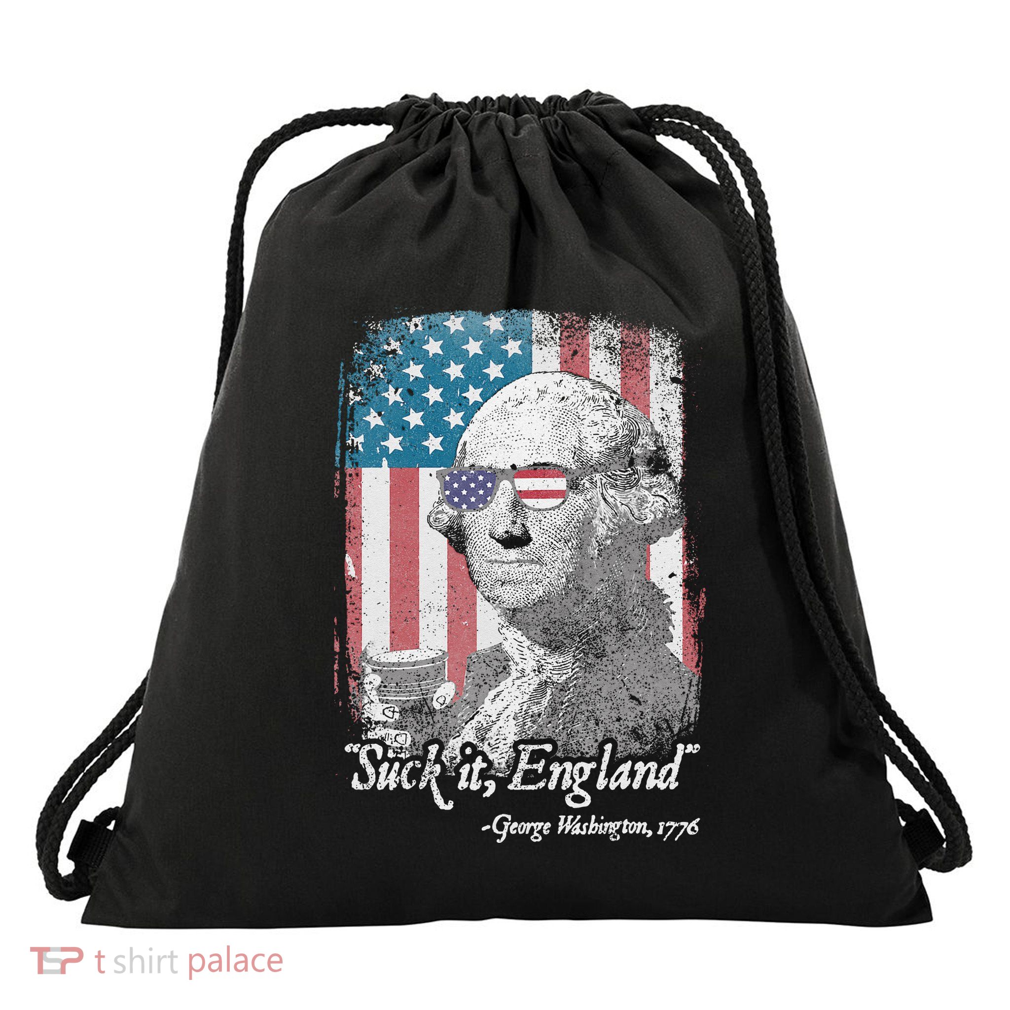 Suck It England Funny 4th of July George Washington 1776 Drawstring Bag