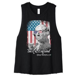 Suck It England Funny 4th of July George Washington 1776 Women's Racerback Cropped Tank