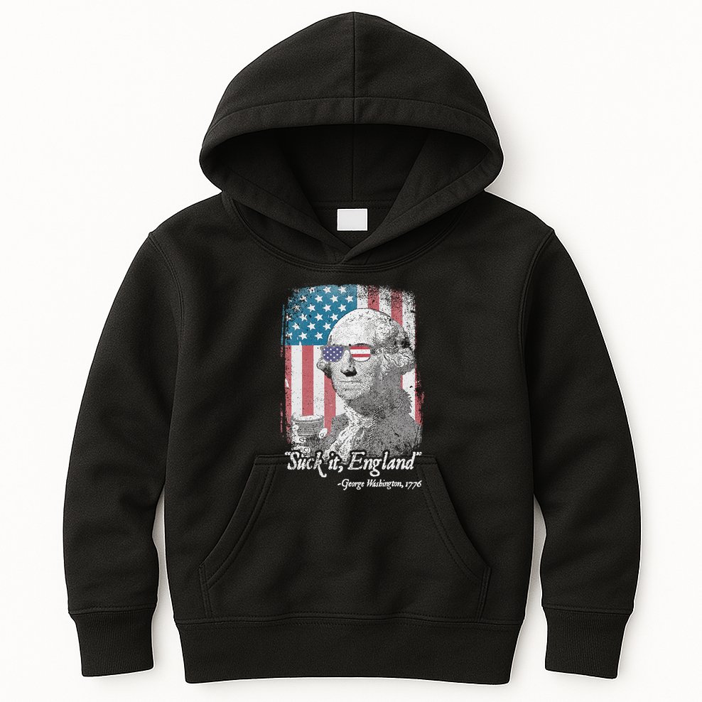 Suck It England Funny 4th of July George Washington 1776 Kids Hoodie