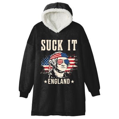 Suck It England Funny 4th Of July George Washington Hooded Wearable Blanket