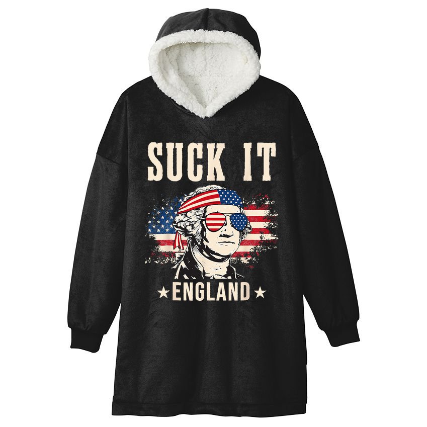 Suck It England Funny 4th Of July George Washington Hooded Wearable Blanket