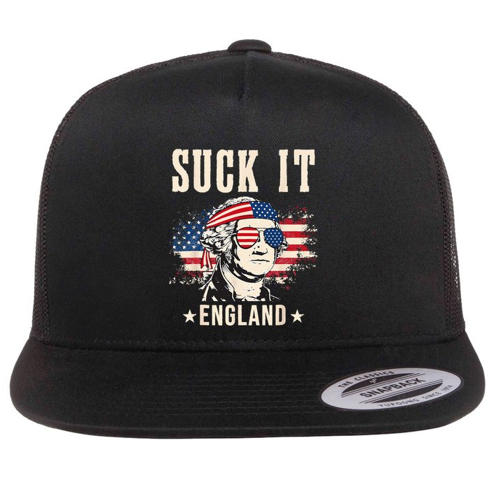 Suck It England Funny 4th Of July George Washington Flat Bill Trucker Hat