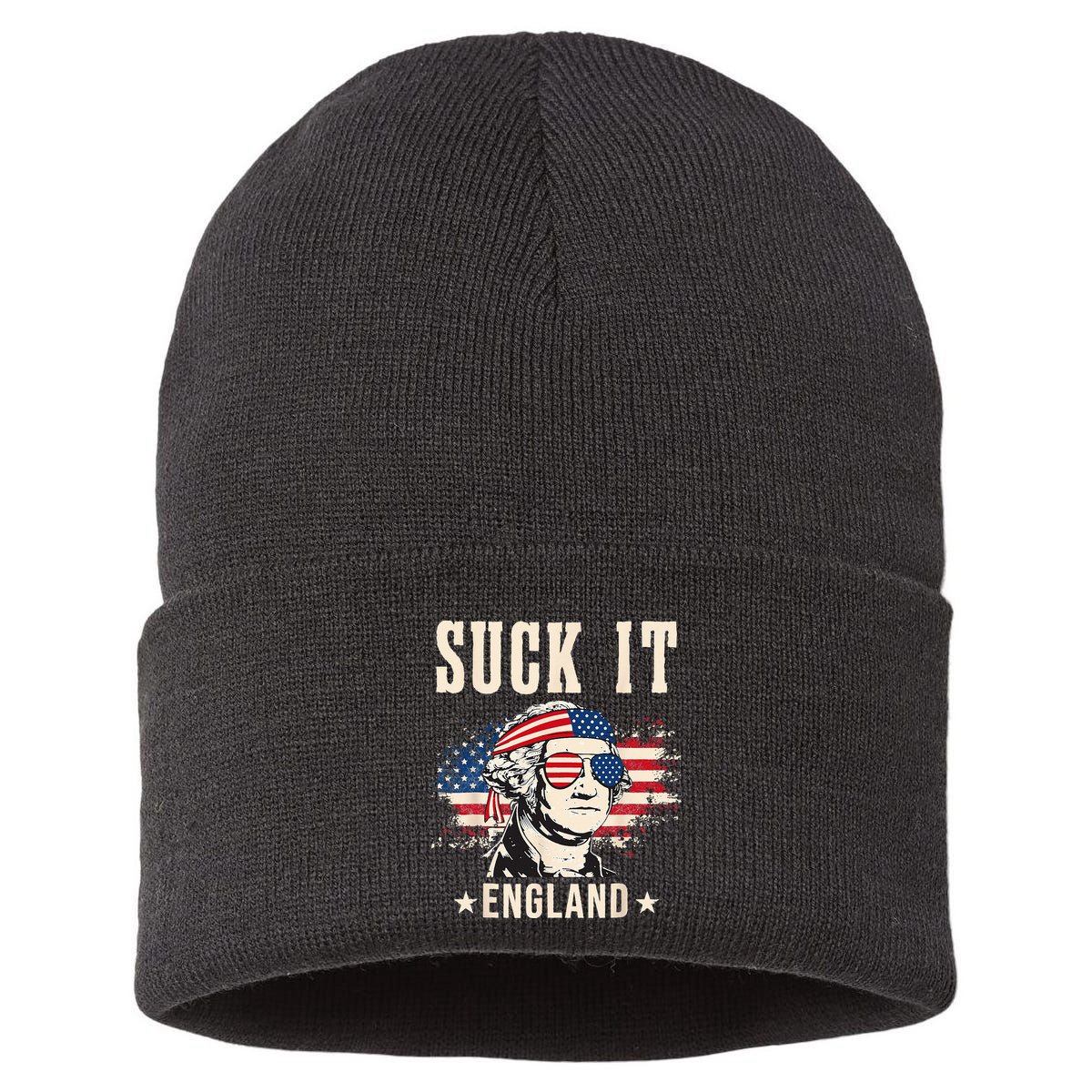 Suck It England Funny 4th Of July George Washington Sustainable Knit Beanie