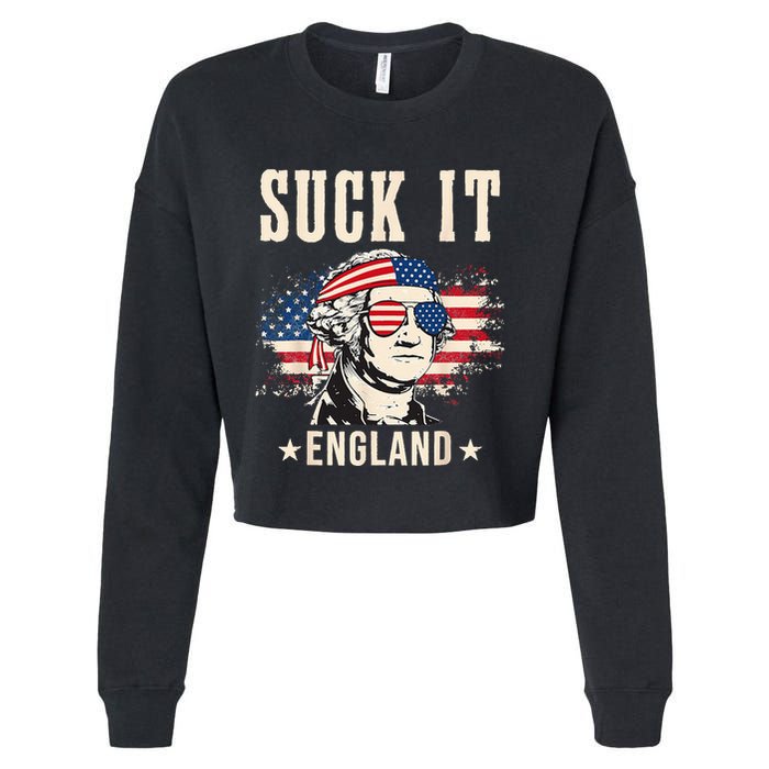 Suck It England Funny 4th Of July George Washington Cropped Pullover Crew