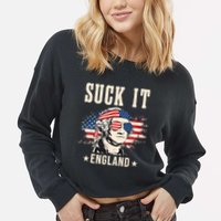 Suck It England Funny 4th Of July George Washington Cropped Pullover Crew