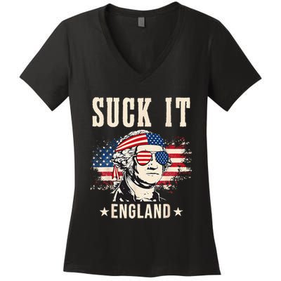Suck It England Funny 4th Of July George Washington Women's V-Neck T-Shirt