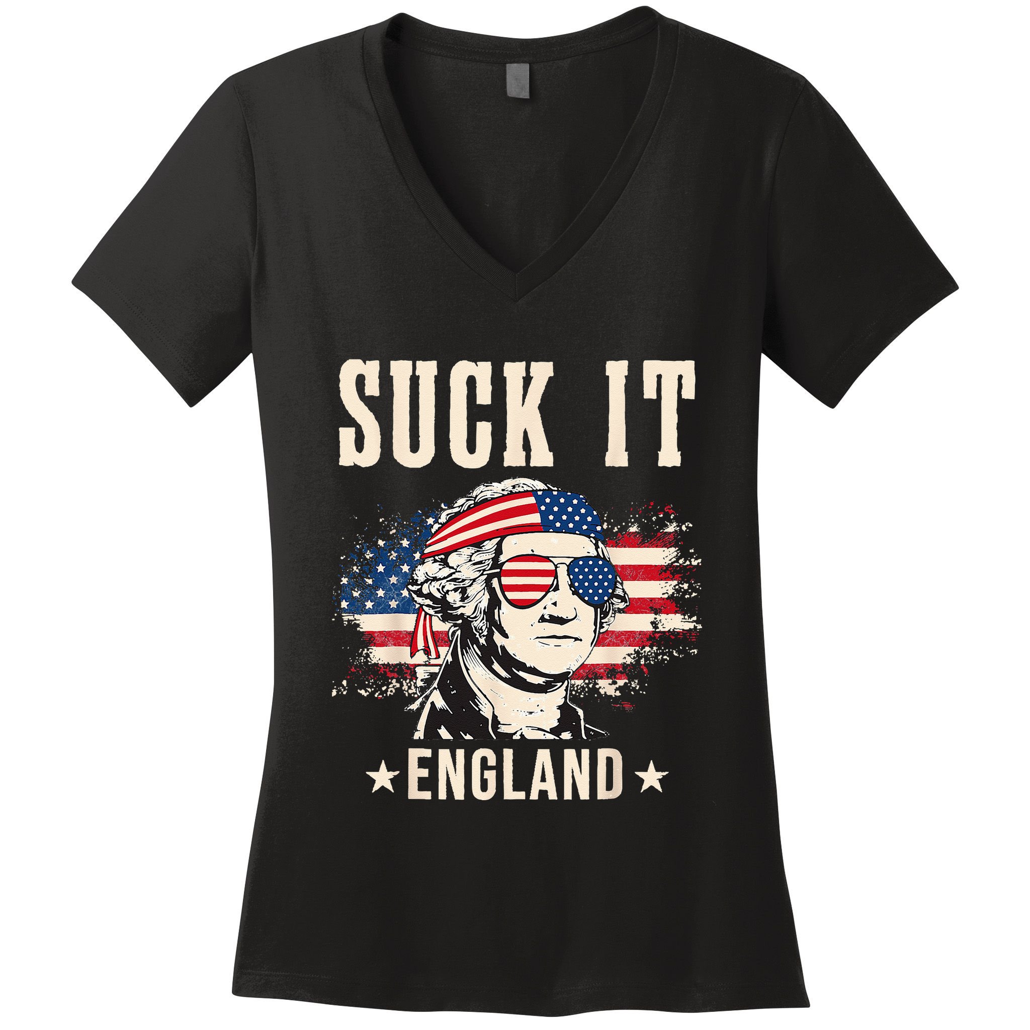 Suck It England Funny 4th Of July George Washington Women's V-Neck T-Shirt