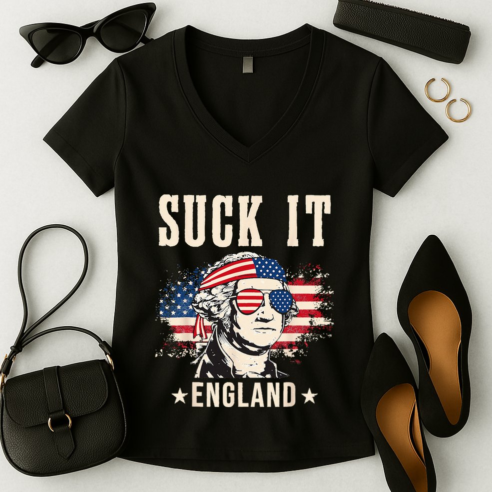 Suck It England Funny 4th Of July George Washington Women's V-Neck T-Shirt