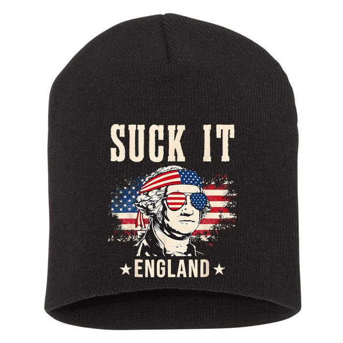 Suck It England Funny 4th Of July George Washington Short Acrylic Beanie