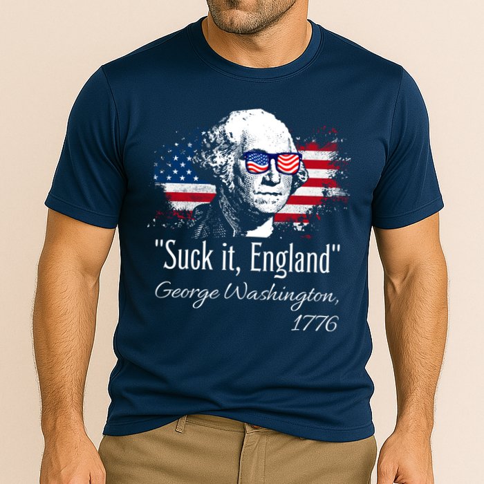 SUCK IT ENGLAND Funny 4th Of July George Washington 1776 Cooling Performance Crew T-Shirt