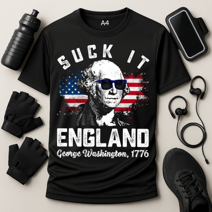 SUCK IT ENGLAND Funny 4th Of July George Washington 1776 Cooling Performance Crew T-Shirt