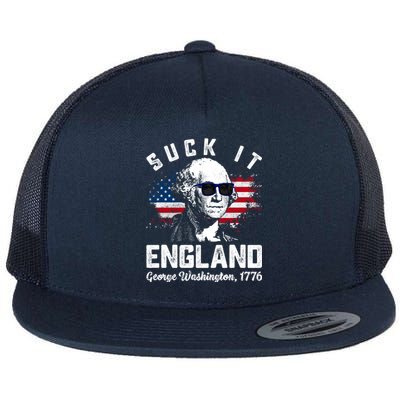 SUCK IT ENGLAND Funny 4th Of July George Washington 1776 Flat Bill Trucker Hat