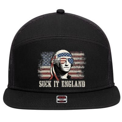 Suck It England Funny 4th Of July George Washington Us Flag 7 Panel Mesh Trucker Snapback Hat