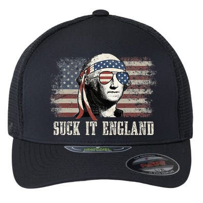 Suck It England Funny 4th Of July George Washington Us Flag Flexfit Unipanel Trucker Cap