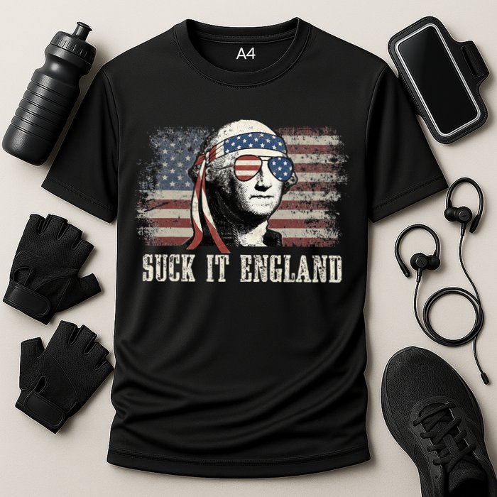 Suck It England Funny 4th Of July George Washington Us Flag Cooling Performance Crew T-Shirt