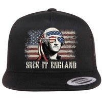 Suck It England Funny 4th Of July George Washington Us Flag Flat Bill Trucker Hat