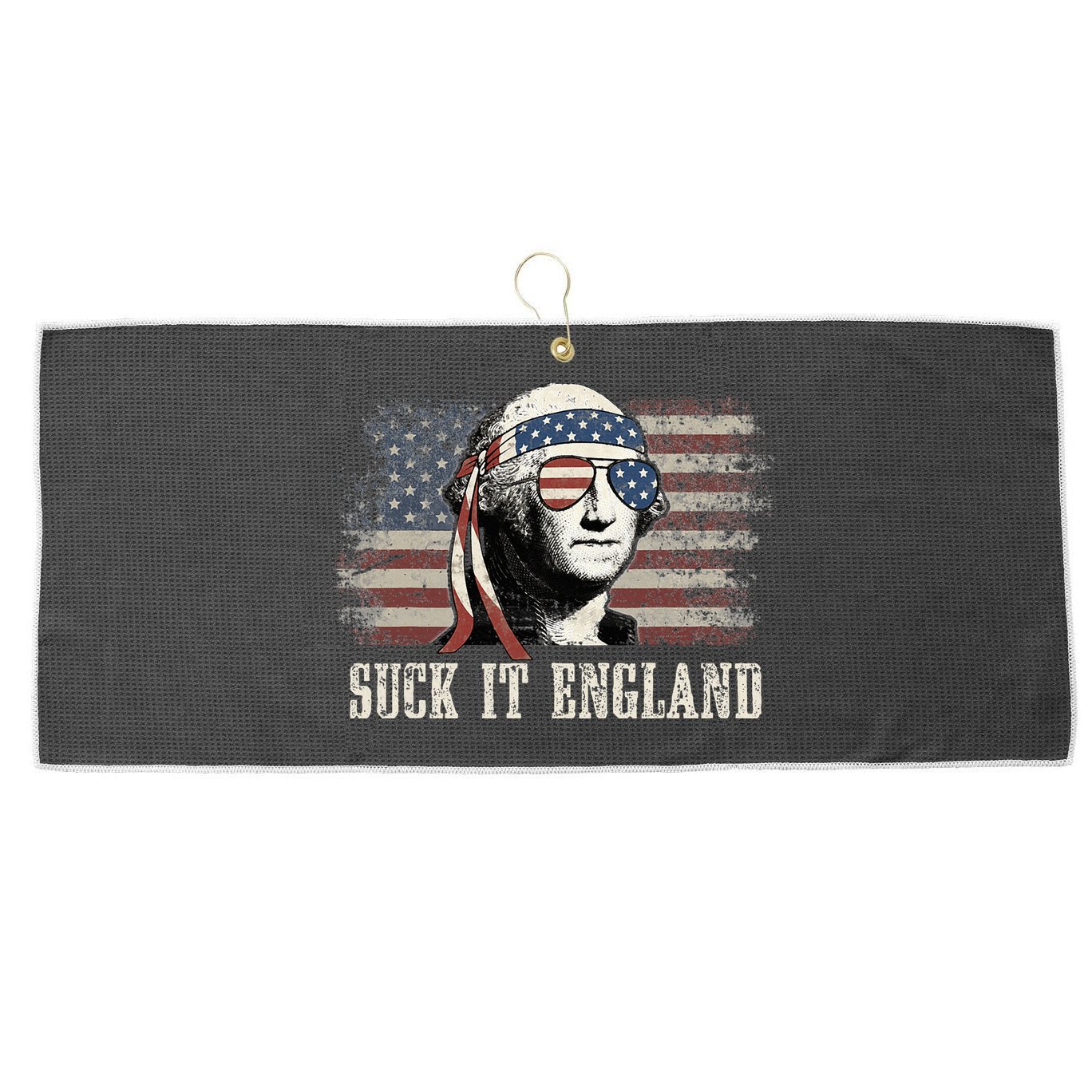 Suck It England Funny 4th Of July George Washington Us Flag Large Microfiber Waffle Golf Towel