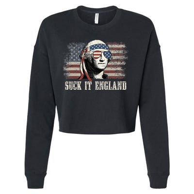 Suck It England Funny 4th Of July George Washington Us Flag Cropped Pullover Crew