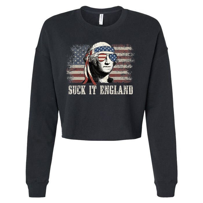 Suck It England Funny 4th Of July George Washington Us Flag Cropped Pullover Crew
