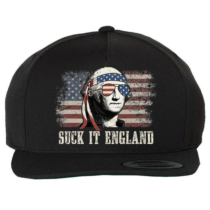Suck It England Funny 4th Of July George Washington Us Flag Wool Snapback Cap