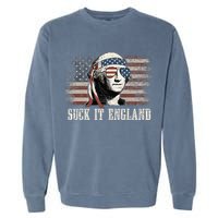 Suck It England Funny 4th Of July George Washington Us Flag Garment-Dyed Sweatshirt